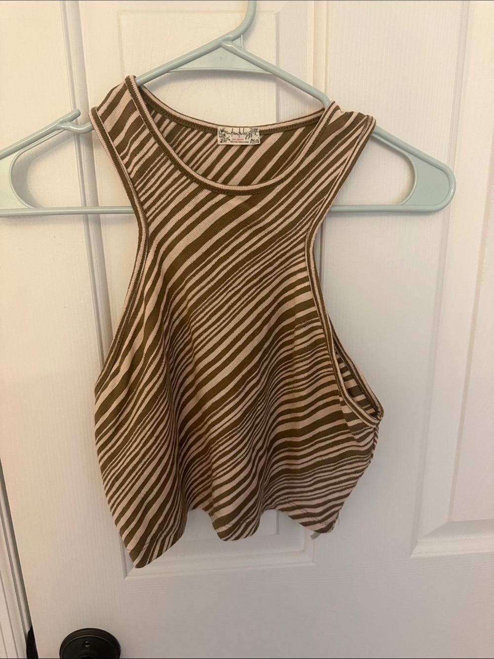 Free People Brown & Cream Striped Racerback Tank